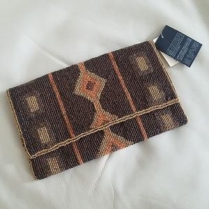 Forever 21 Beaded Gold Brown Clutch